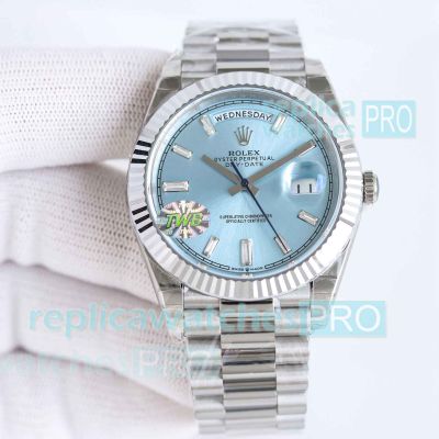 TWB Rolex Day-Date II 40mm Ice Blue Dial Swiss 2836 Movement Replica Watch 